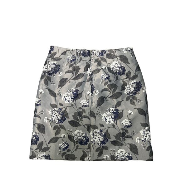 LOFT Skirt 00P Petite Gray Floral Print Jacquard Pencil Career Work Office - Picture 2 of 7